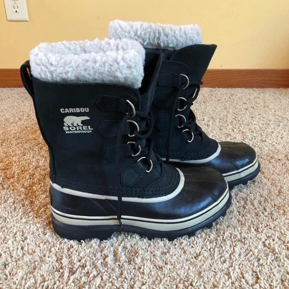 Sorel Caribou Waterproof Boots Wellies Duck Boots Galoshes Black Suede Size 8